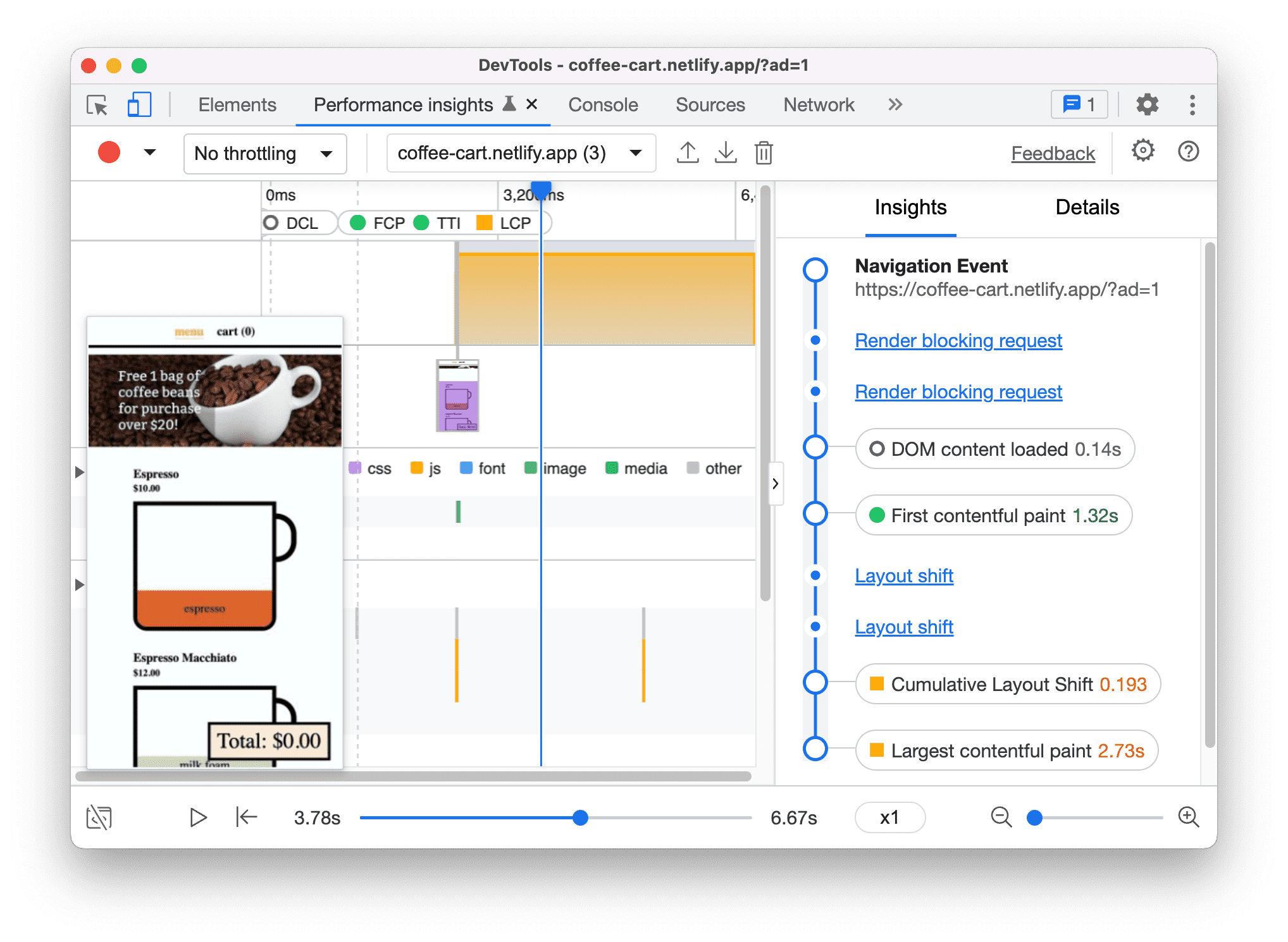 Novo painel de insights de desempenho