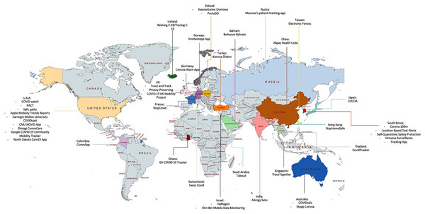 Map to visualize contact-tracing applications around the world.