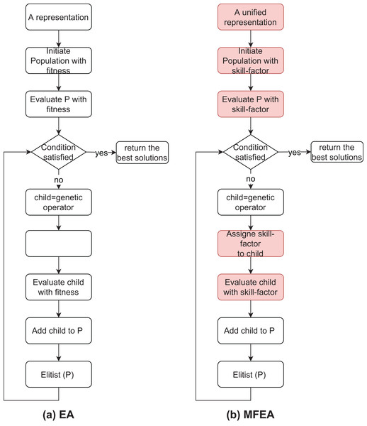 The similarity and difference between EA and MFEA.