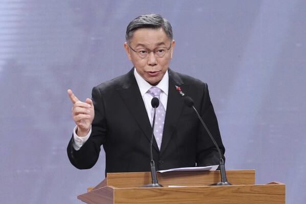 FILE - Taiwan's Taiwan People's Party (TPP) presidential candidate Ko Wen-je speaks at the presidential debates at Taiwan Public Television Service in Taipei, Taiwan, Dec. 30, 2023. (AP Photo/Pei Chen, Pool, File)