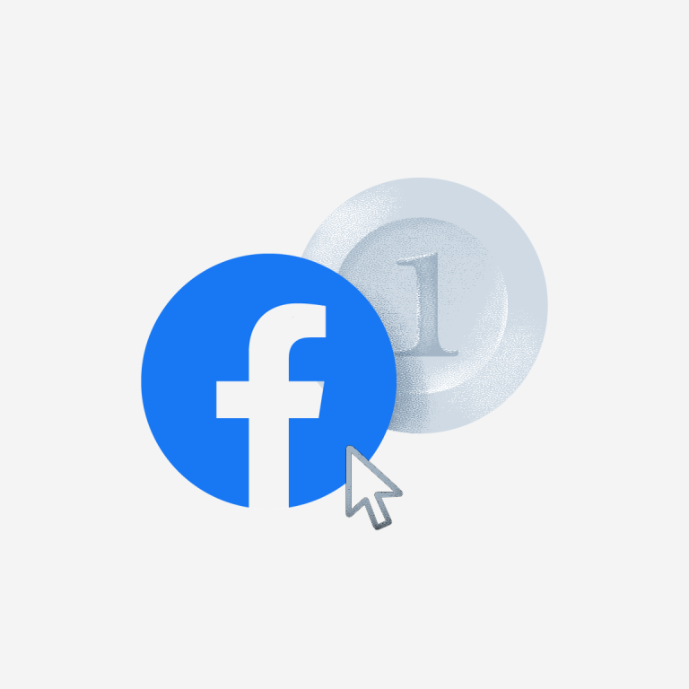 round facebook logo with a silver coin on the background