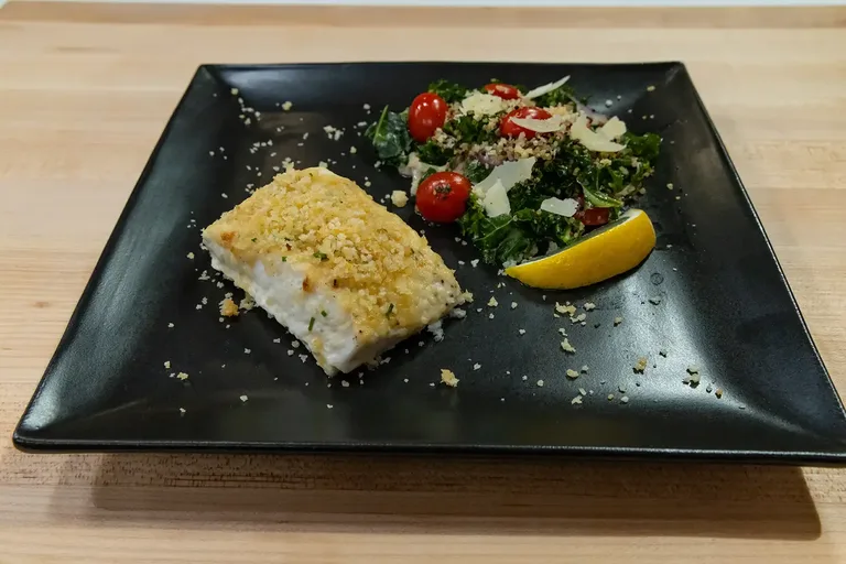 Caesar Halibut with Sophie's Caesar Salad