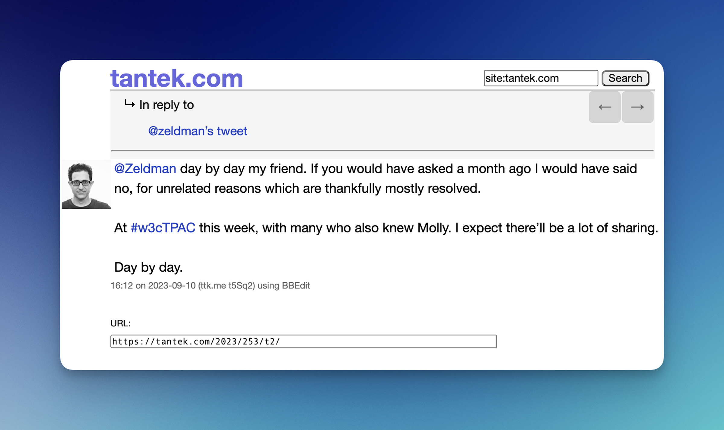 A screenshot of a blog post from Tantek.com