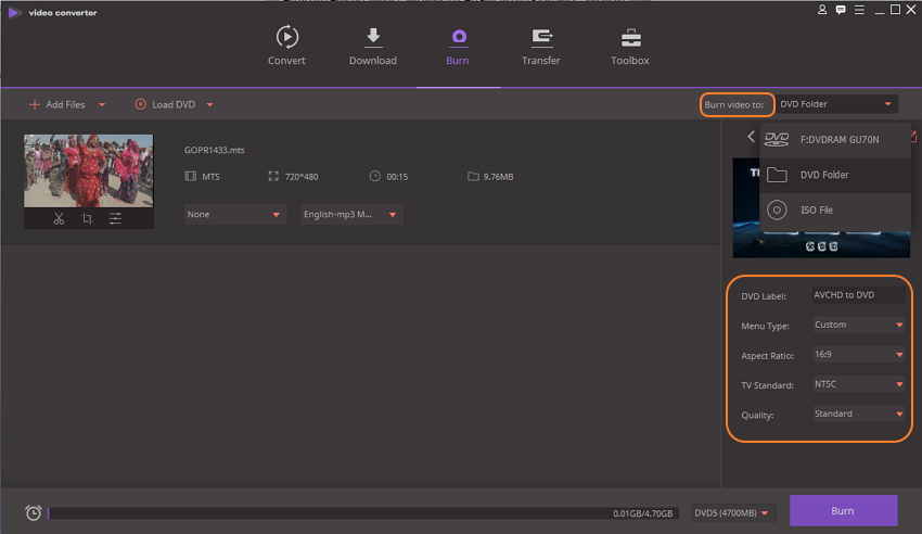 Enter DVD Label and select disc parameters