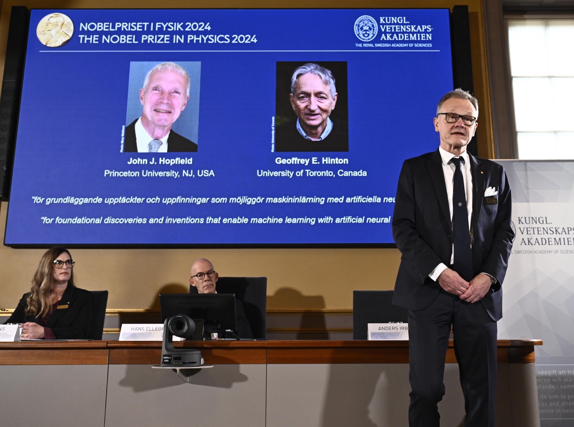 Anders Irbck, miembro del Comit del Nobel, durante el anuncio de los premiados en la categora de Fsica