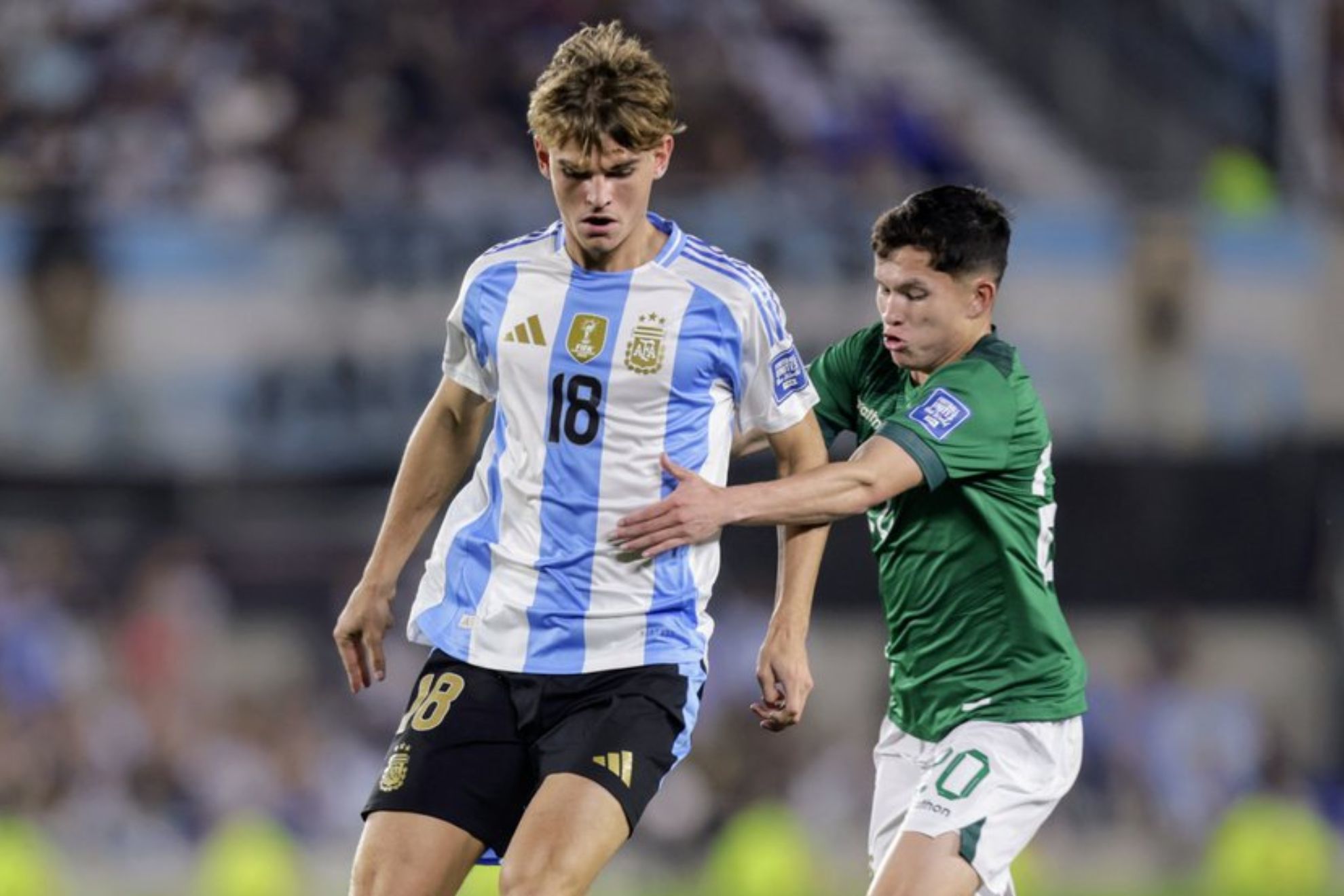 Nico Paz, durante el partido de Argentina contra Bolivia