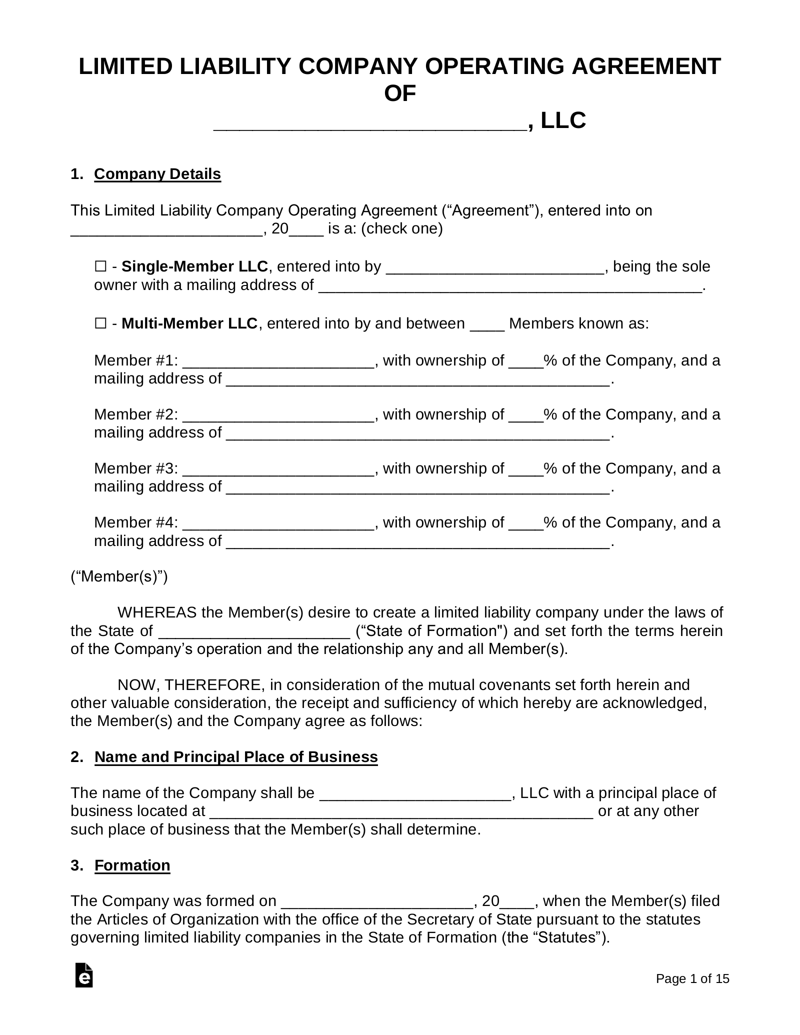 50 50 Llc Operating Agreement Template