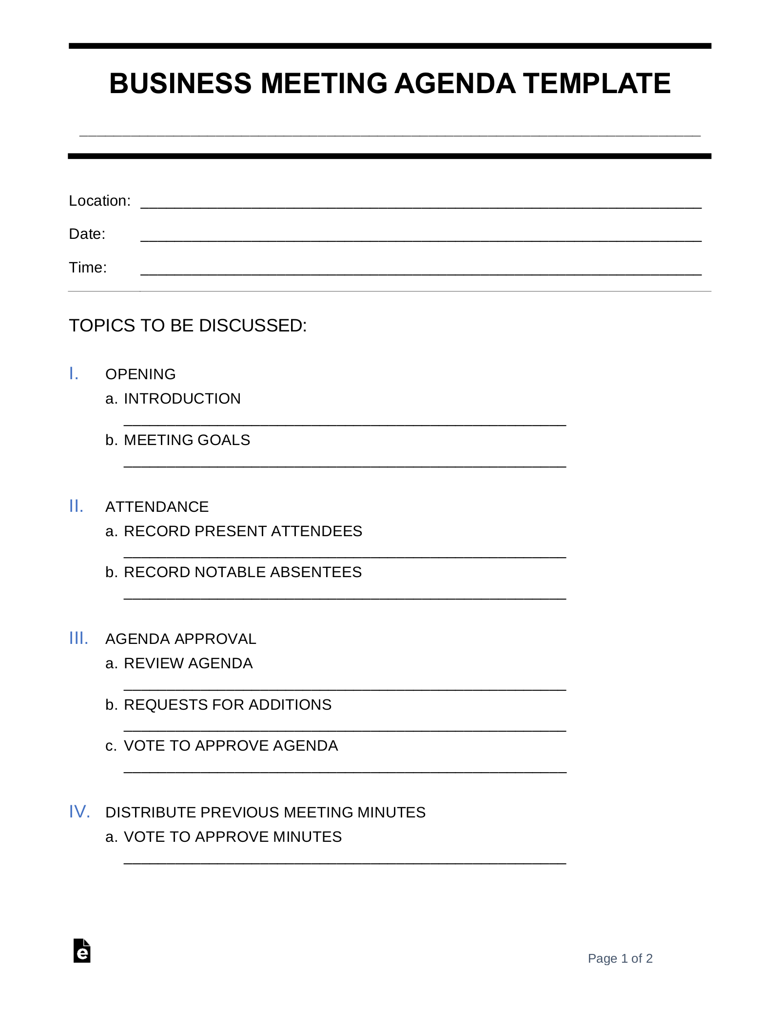 Blank Agenda Templates For Meetings