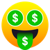 Bagaimana Money-Mouth Face emoji terlihat di Joypixels.