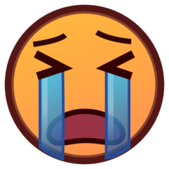 Hoe Hard huilend gezicht emoji eruit ziet op Emojidex.