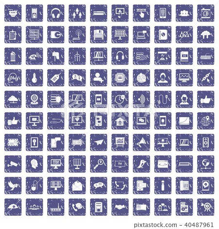 100 communication icons set grunge sapphire 40487961