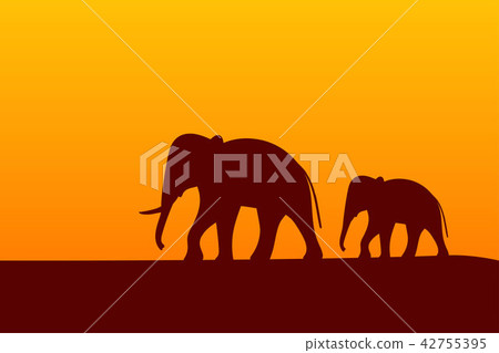 African landscape with elephants silhouette 42755395