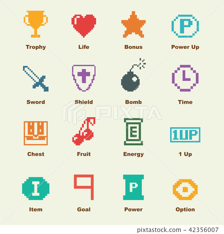 8 Bit Game Elements, Vector Infographic Icons - Stock Illustration  [42356007] - Pixta