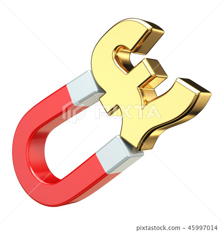 Gold POUND currency sign on red magnet 3D 45997014