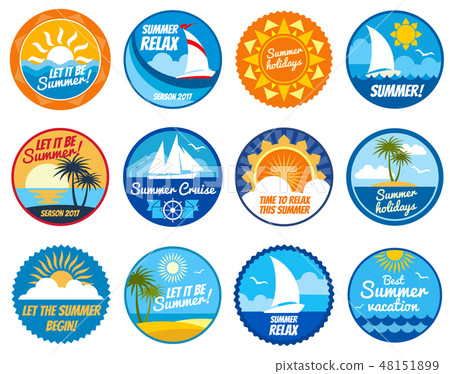 Summer party vector labels and emblems with sun and sea beach 48151899