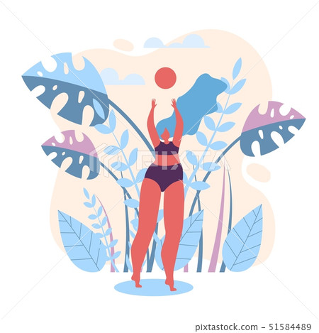 Summer Volleyball on Beach Vector Illustration. 51584489