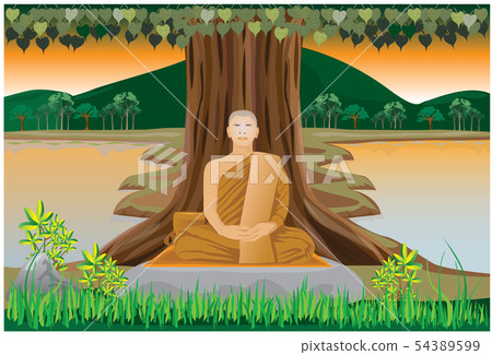 the monk meditation under the tree 54389599