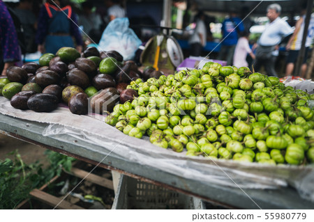 Vegetables sold on the table in the fresh market 55980779