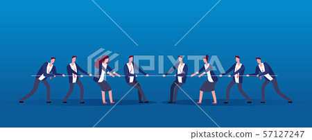 Team war. Business people rivals pulling rope. Competition, conflict in office vector concept 57127247