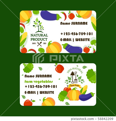 Natural food supply business card design, vector illustration. Organic products from local farms to 58842209