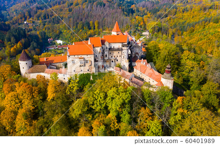 Pernstejn Castle above village of Nedvedice, Czech Republic 60401989