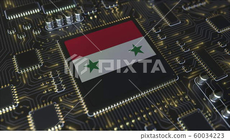 National flag of Syria on the operating chipset. Syrian information technology or hardware development related conceptual 3D rendering 60034223