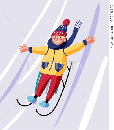 Winter sledding, fun flat vector illustration 60210902