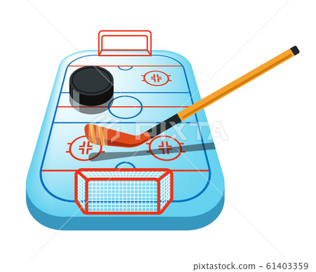 Hockey game on ice rink isolated icon, puck and stick 61403359