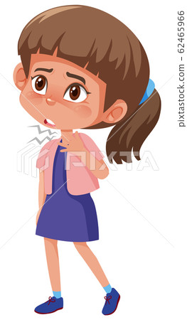 Girl with sore throat on white background 62465966