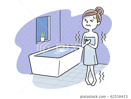 A woman whose bathroom is cold and trembles 62516415