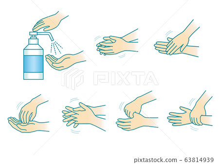 Hand disinfection procedure illustration set 01 63814939