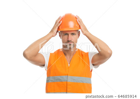 repairing and construction. man in orange helmet. 64685914