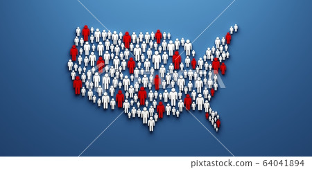 USA pandemic map of people location. Prevention and education background illustration. 3D Render illustration 64041894