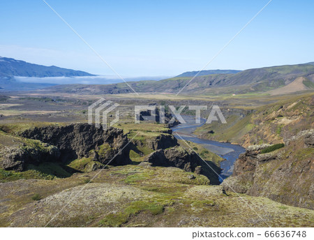 Icelandic landscape with blue Markarfljot river 66636748