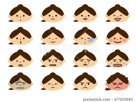 Female face illustrations, various facial expressions 67503993