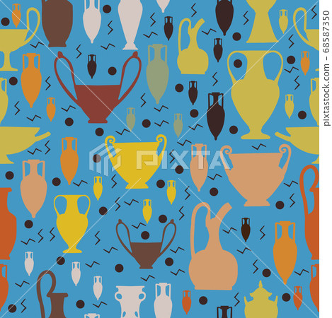 Seamless amphora and ancient pottery pattern on 68587350