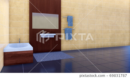 Empty bathroom interior with copy space tiled wall 69831787