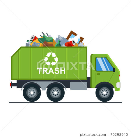 garbage truck with garbage goes to the landfill. 70298940