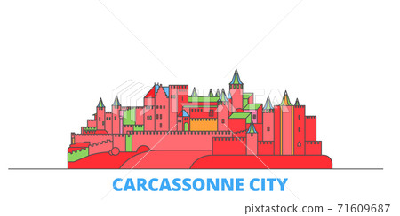 France, Carcassonne City line cityscape, flat vector. Travel city landmark, oultine illustration, line world icons 71609687