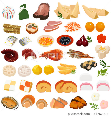 New Year's illustration material New Year dishes Osechi vector 71767902