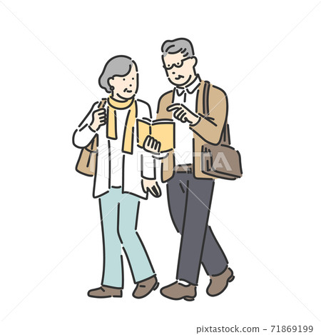 Illustration material of a senior couple walking hand in hand 71869199