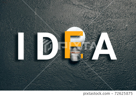 2021 idea minimal concept. White text with glass glowing light bulb on a dark gradient background. Creativity and inspiration ideas composition 72625875