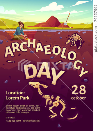 Archaeology day poster with excavation site 74557962