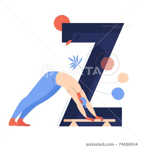 Young woman training zourkhaneh and large letter Z on background. Vector concept illustration isolated on white 74880934