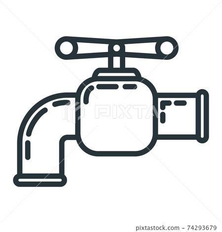 Water home tap icon, faucet house renovation concept line flat vector illustration, isolated on white. Pipeline crane valve 74293679