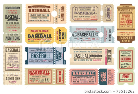 Vintage tickets on baseball game vector templates 75515262