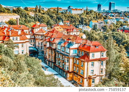 PRAGUE, CZECH REPUBLIC- SEPTEMBER 12, 2015: Historical and ordinary views of Prague, architectural, street, life of the Czech capital. 75859137