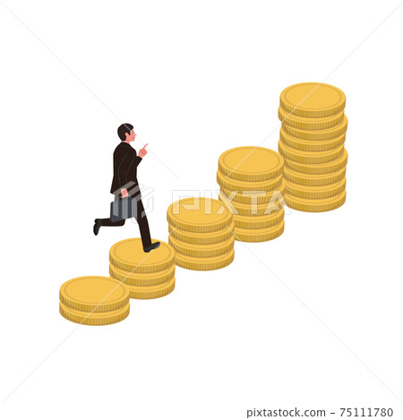 Business image Illustration of a businessman running up with coins Isometric 75111780