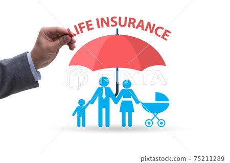 Life insurance concept with family under umbrella 75211289