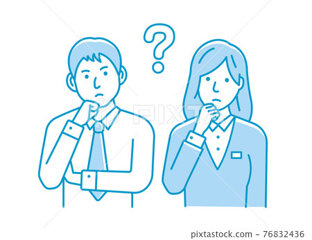 Young male and female office worker Upper body vector color illustration / question, question, troubled 76832436